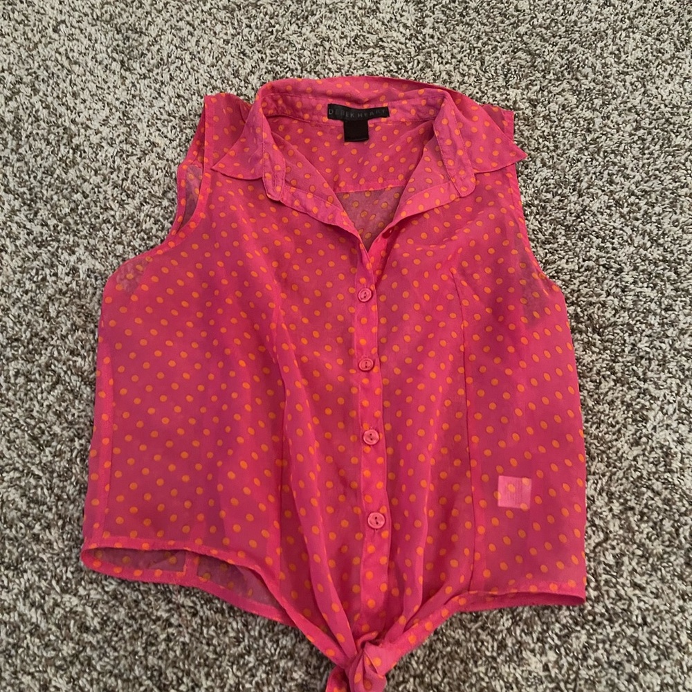 Derek Heart Pink and Orange Polka Dot Tank Top